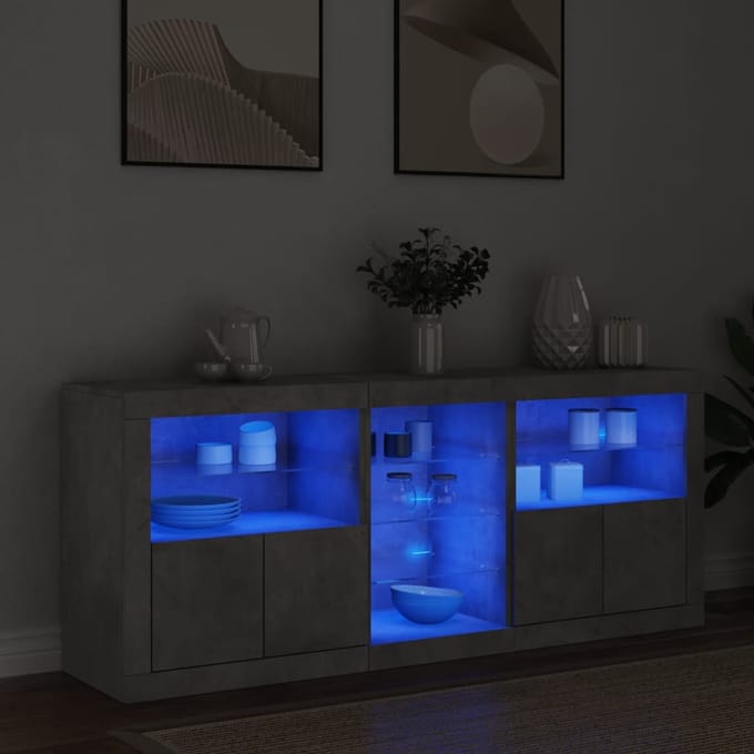 vidaXL - Dressoir - met - LED-verlichting - 162x37x67 - cm - betongrijs