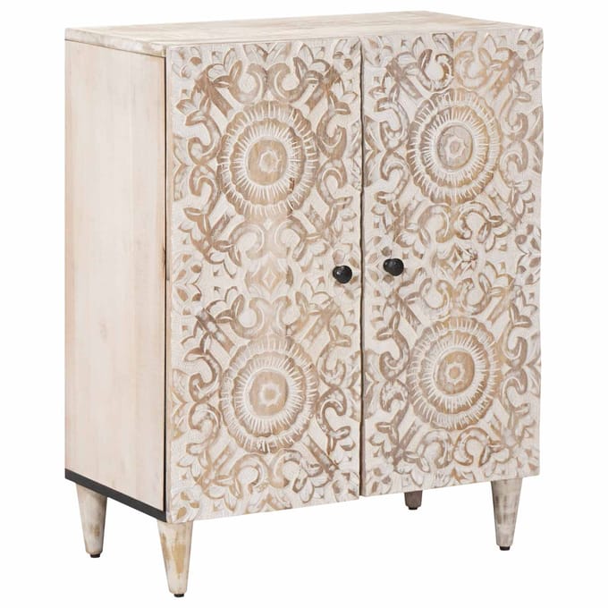 vidaXL - Opslag - Dressoir - 60 - x - 33,5 - x - 75 - cm - Massief - Mango - Hout - Wit