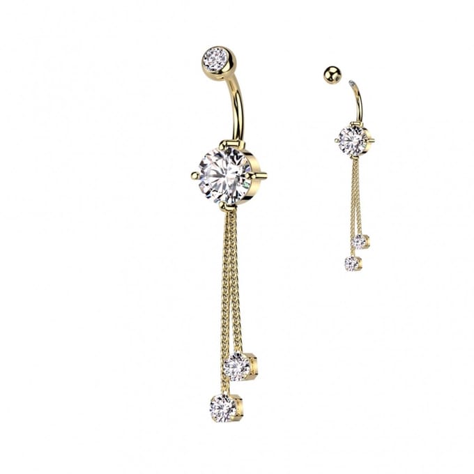 Navelpiercing PVD 2 chains met steentje - goud - LMPiercings
