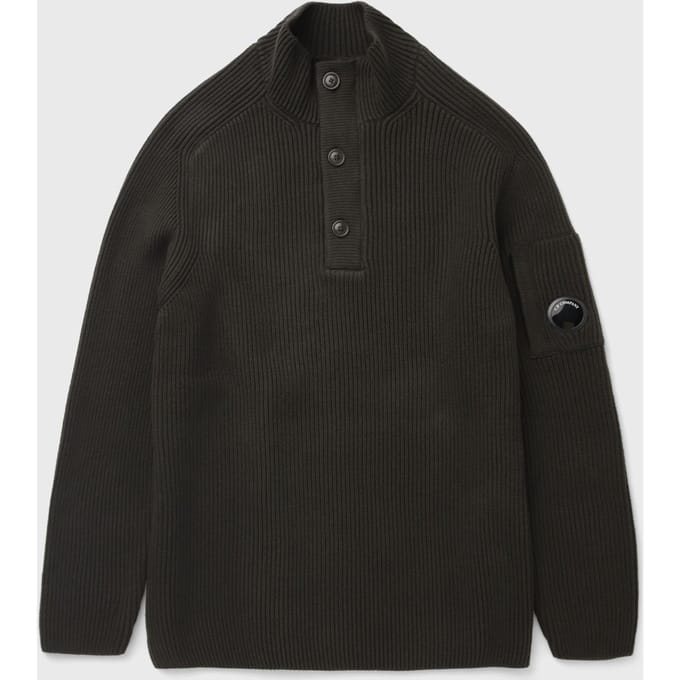 FULL RIB COTTON HALF BUTTON LENS SWEATER