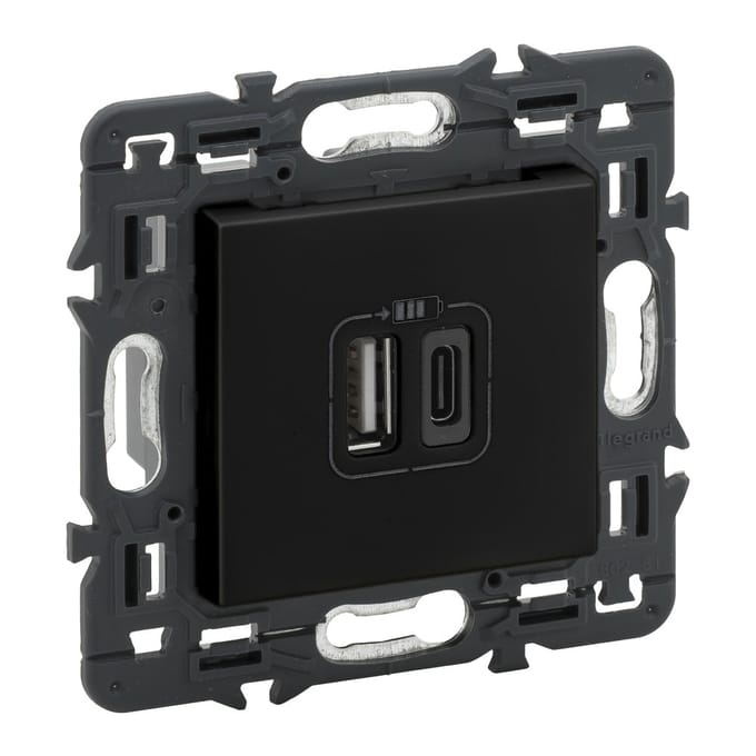 Legrand Valstopcontact 2xUSB Type A+C Compleet Apparaat Zwart - 741432