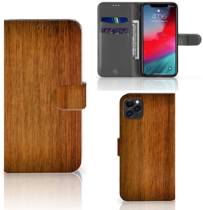 Apple iPhone 11 Pro Max Book Style Case Donker Hout