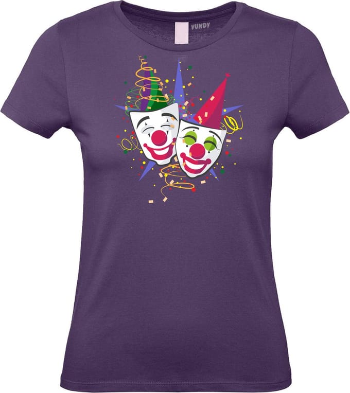 Dames T-shirt Carnaval Masker | Carnaval | Carnavalskleding Dames Heren | Paars | maat S