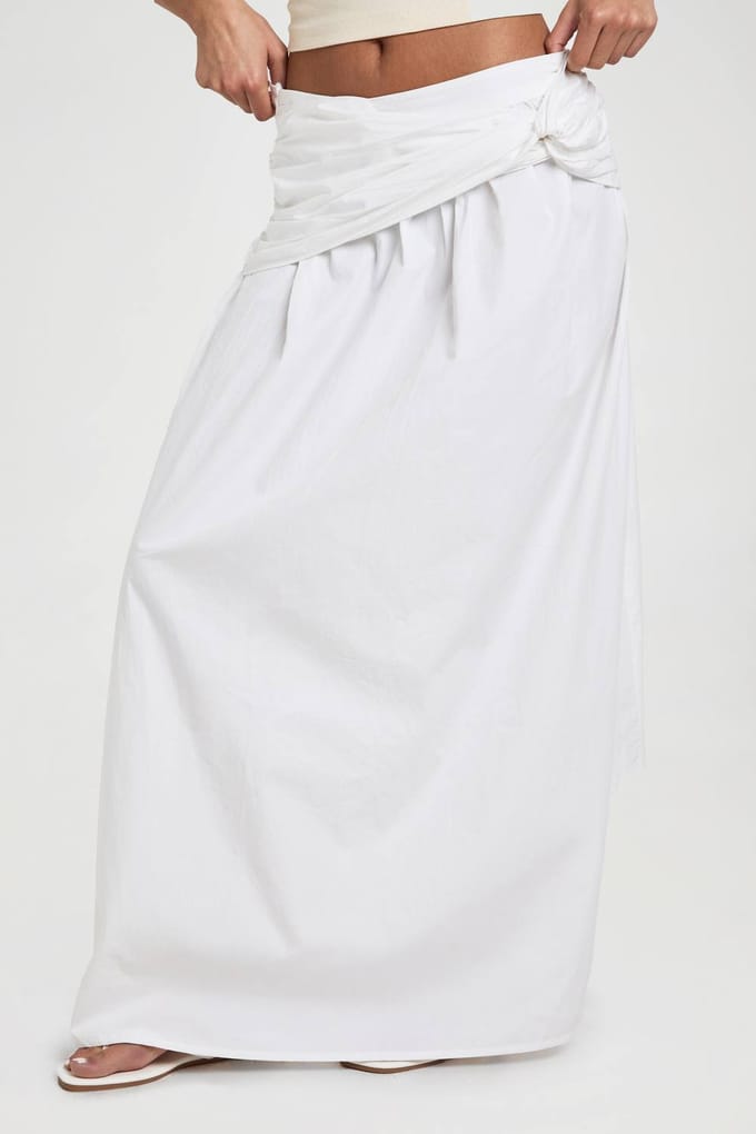 boohoo Dames Poplin Wikkel Maxi Rok | White | Maat: 8