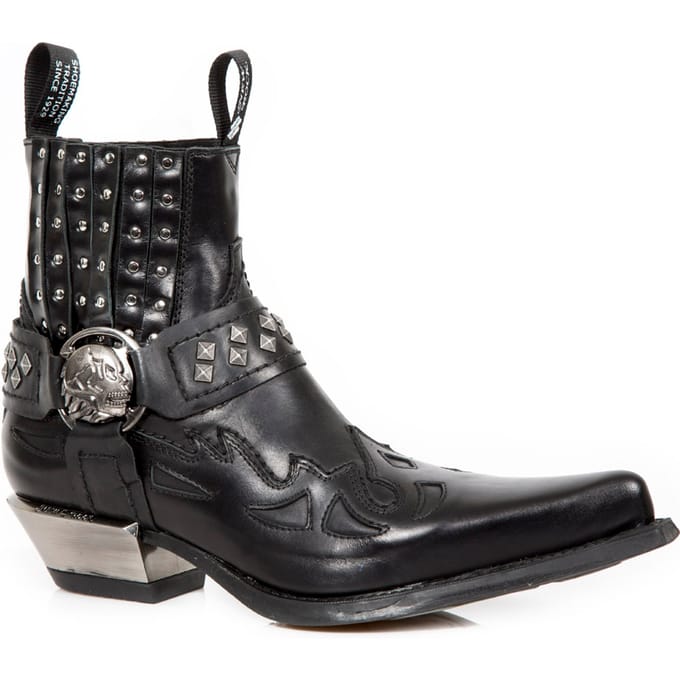 New Rock bezaaid zwart lederen western biker boots-7950-S1