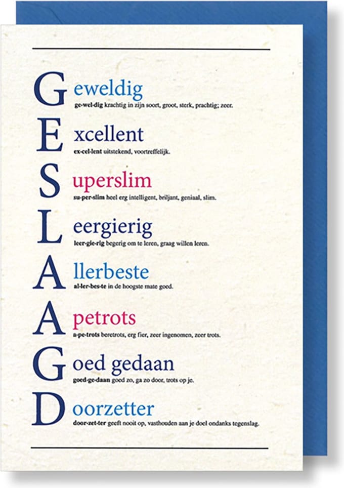MGPcards - 6 Wenskaarten met gekleurde envelop - Geslaagd - Geweldig - 11,5 x 17 cm