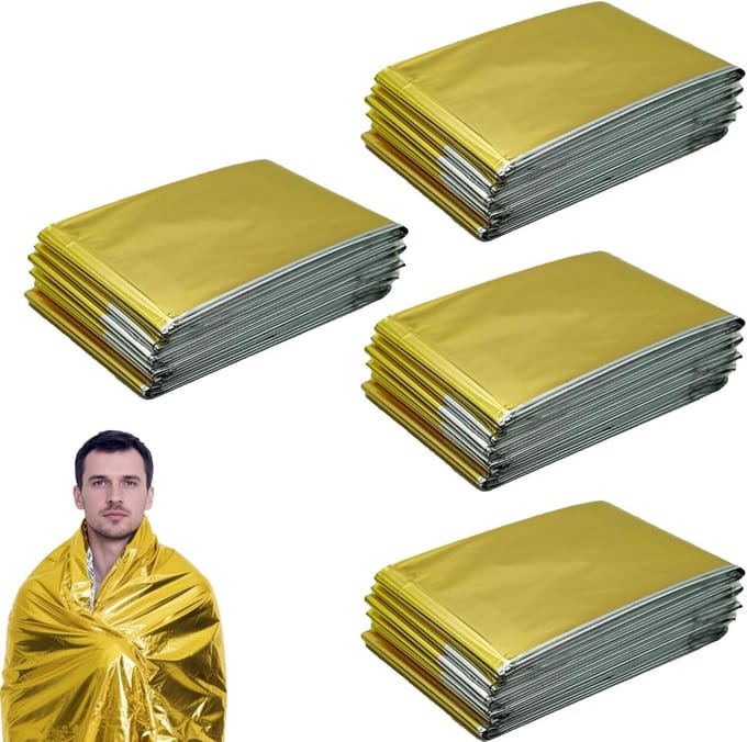 Set van 4 Noodfoliedekens Extra Groot - Goud/Zilver - Warmtebehoud 90%