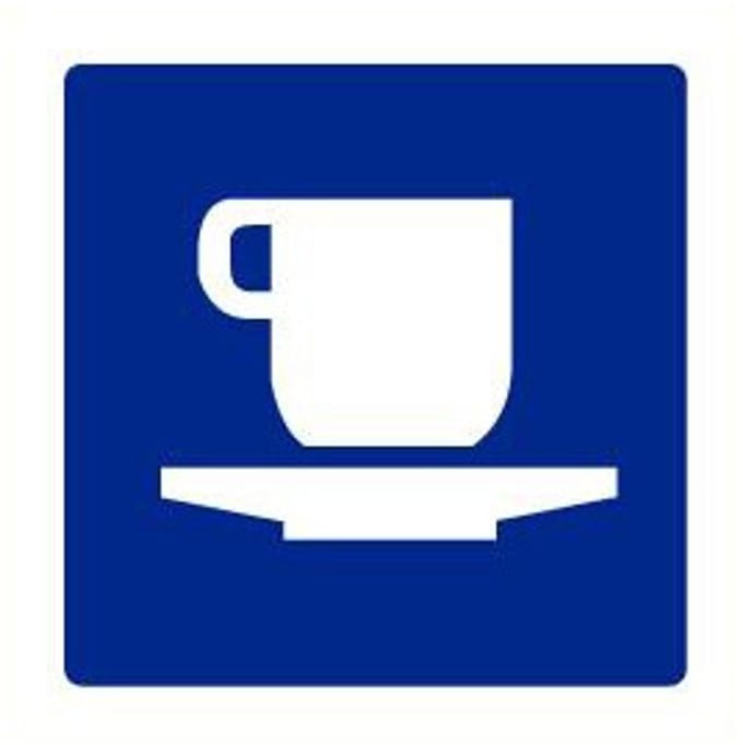 Cafetaria sticker, blauw wit 200 x 200 mm