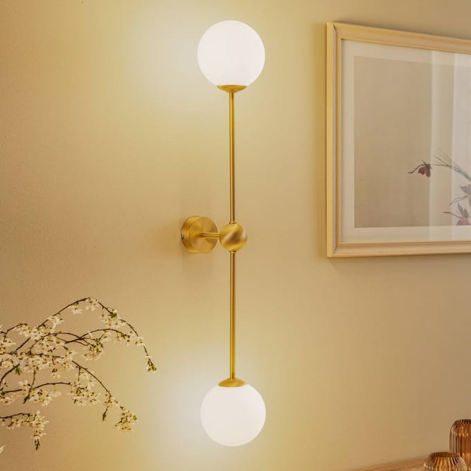 ALDEX Wandlamp Alison, 2-lamps, messing/wit, 89 cm
