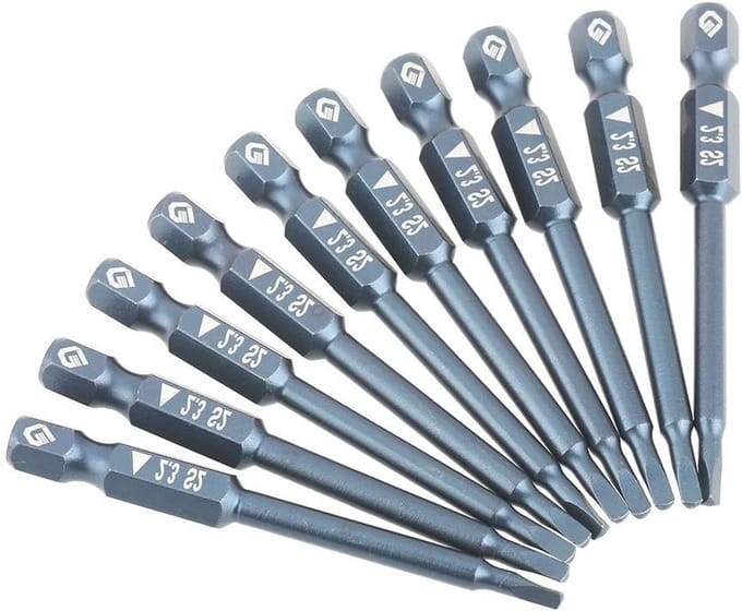 Set van 10 Triangulaire Schroevendraaier Bits met 1/4 Inch Shank en Magnetische Kop - S2 Legering, 65mm Lengte voor Precisiewerk
