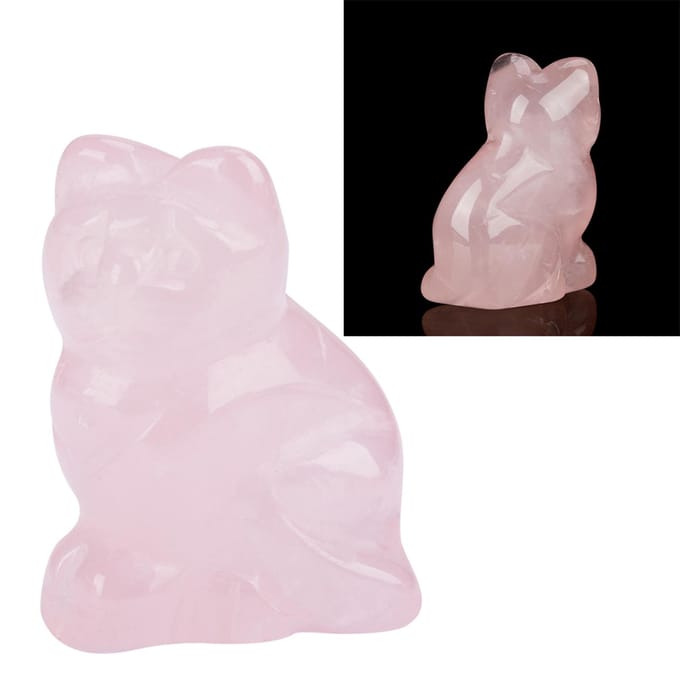 Rose Quartz Carved Kitten shaped Decor Pink Crystal Healing Stone Gemstone Decoration gray