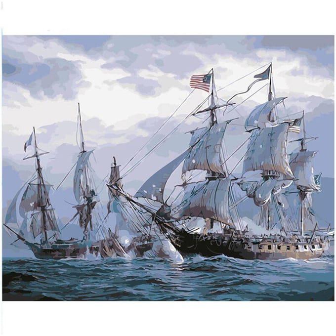 Peinture diamant bateau bateau, Kits de points de croix, broderie complète de diamant rond, image en strass 20X30CM gray