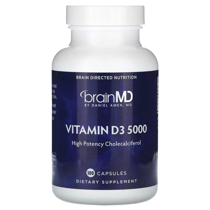 BrainMD, Vitamine D3 5000, 125mcg (5 000 UI), 100 gélules