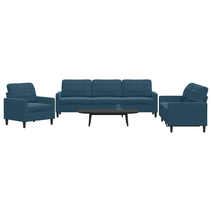 vidaXL - 3-delige - Loungeset - met - kussens - fluweel - blauw