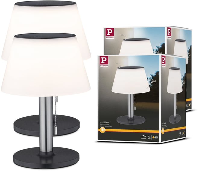 Set Solar LED-tafellamp Lillesol Set van 2 IP44 3000K 2x45lm Edelstaal