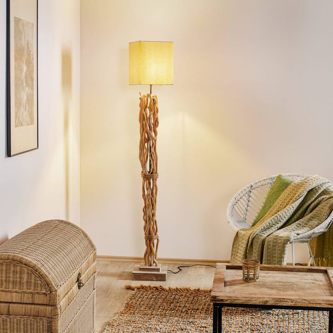 ONLI Vloerlamp Marica met stoffen kap en houten element
