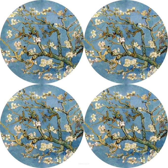 Bertoni - Placemats - tafelmatten set van 4 stuks - rond - 33 cm, Amandel - lichtblauw