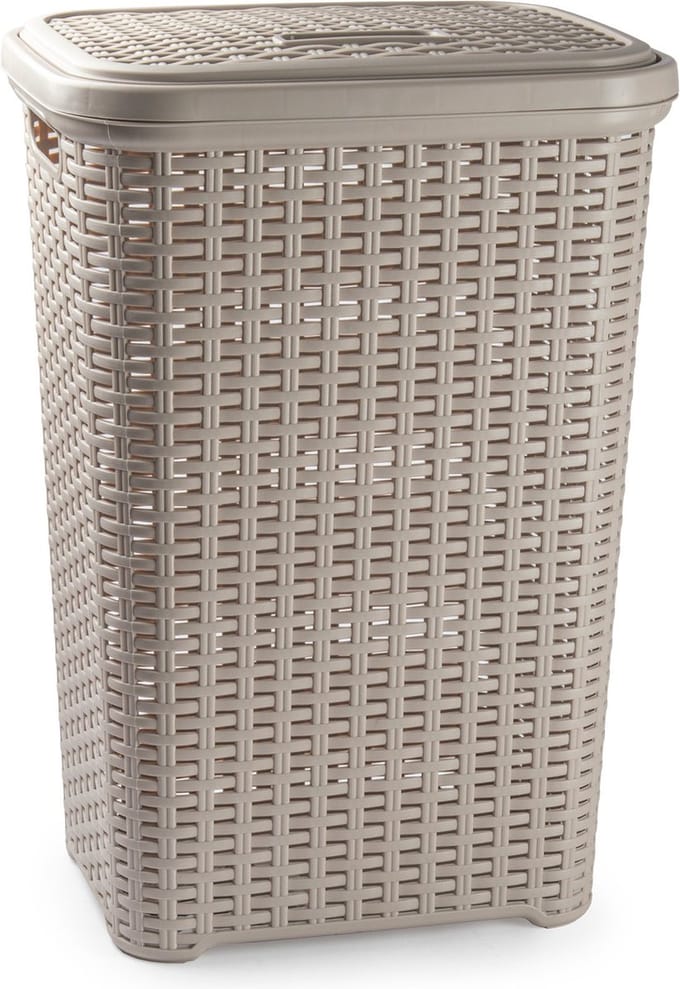 PlasticForte - Wasmand rotan deksel 60 liter 35 x 43 x 62 cm taupe