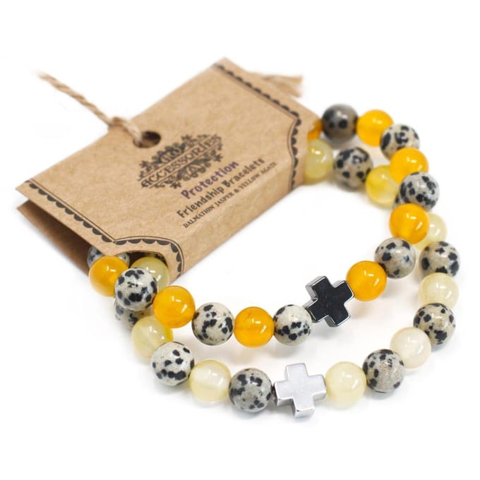 Set van 2 Edelstenen Vriendschapsarmbanden - Bescherming - Jaspis Dalmatiër & Gele Agaat
