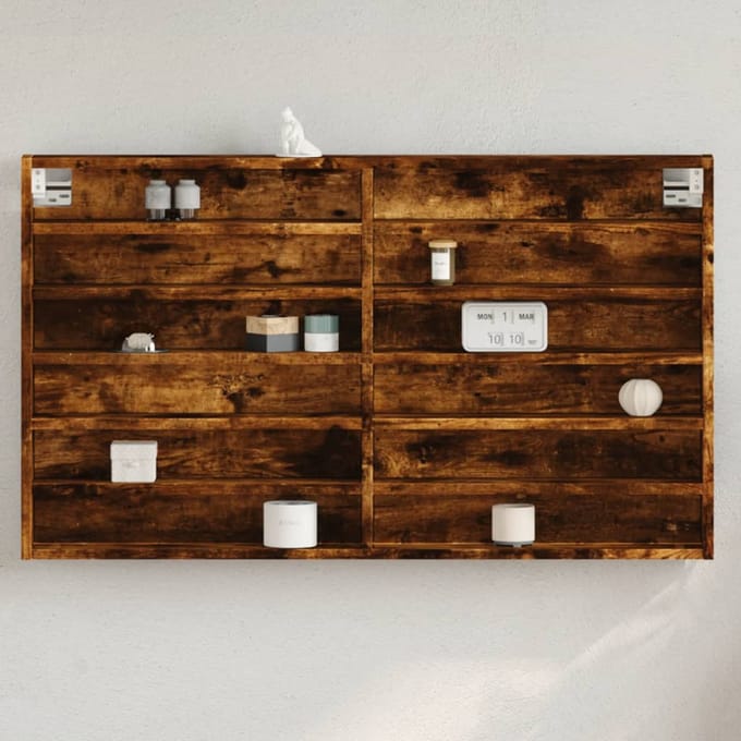 vidaXL - Vitrinekast - 100x8,5x58 - cm - bewerkt - hout - gerookt - eikenkleurig