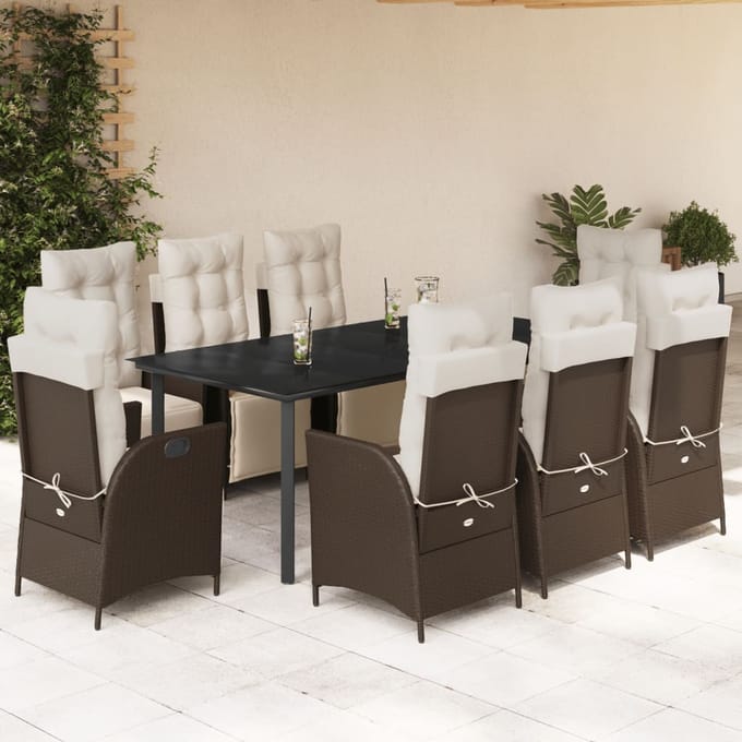 vidaXL - 9-delige - Tuinset - met - kussens - poly - rattan - bruin