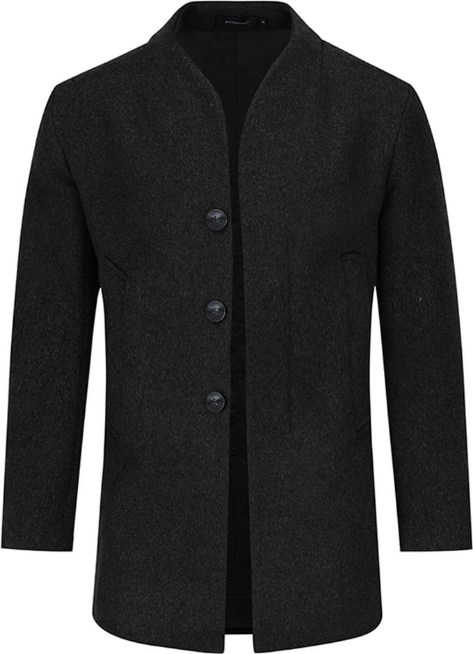 ALLTHEMEN Heren Winterjas Slim Fit Business Coat - Lang Wollen Jas - S