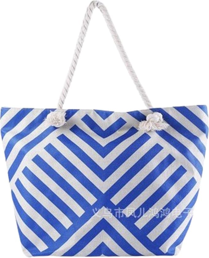 Strandtas Shopper Weekendtas Blauw-Wit Gestreep.