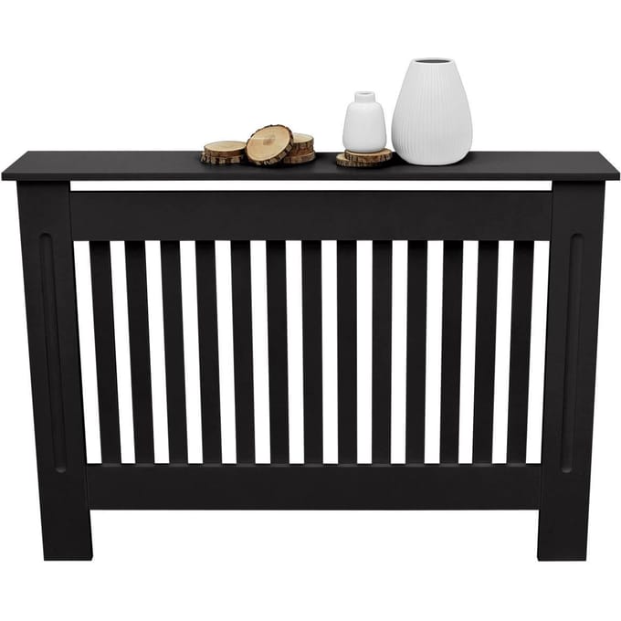 ECD Germany home style serie radiator hoes verwarming omkasting met landelijke stijl afmetingen 112x19x82 cm kleur zwart vervaardigd uit gelakt MDF ideaal voor woonkamer en slaapkamerinterieur