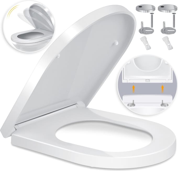 KESSER® WC bril met Soft Close Deksel - Toiletbril met Duroplast en Quick-Release-functie - Wit / D-Vorm