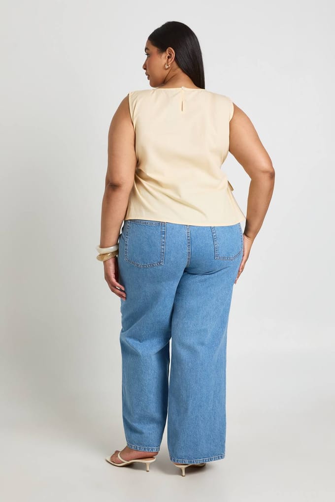 boohoo Dames Plus Top Met Strikbandjes Aan De Zijkant | Citroen | Maat: 48