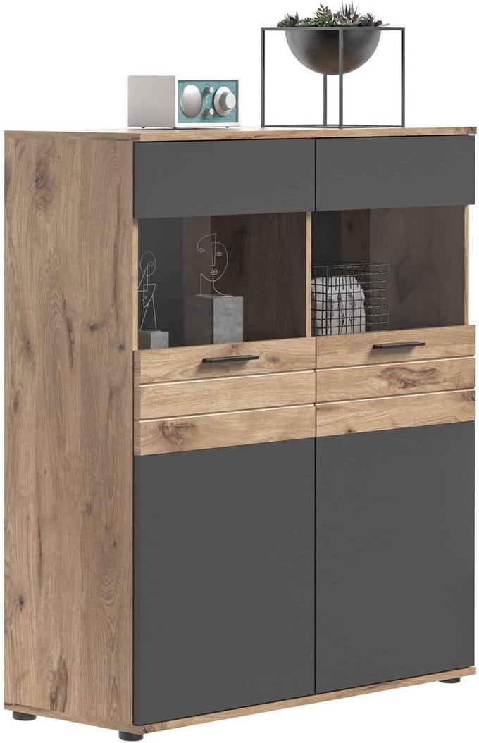 Mason vitrinekast basaltgrijs NB Nox Eiken NB Nox Eiken MDF TZ - 37x110x122cm