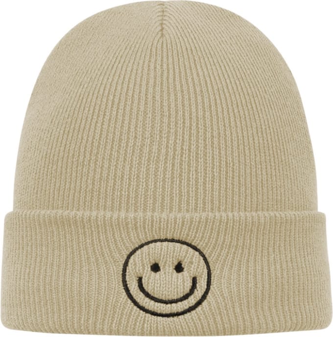 Beanie - Muts - Smiley - Beige - Acryl - One Size