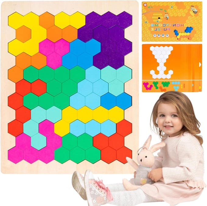Puzzel Blokspel - Honingraat Puzzel - Cognitieve Ontwikkeling - Veilig Splintervrij Ontwerp - 23.2 x 18.6 cm - Multicolor