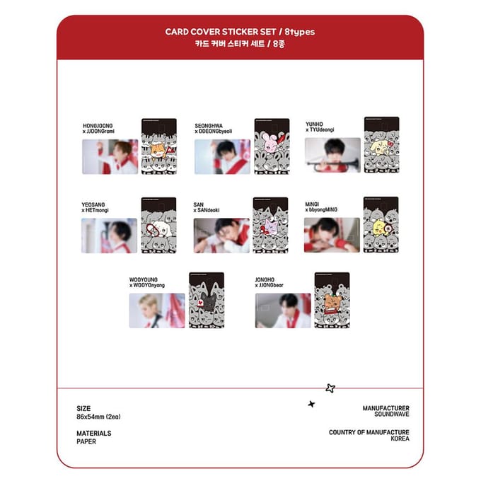 ATEEZ - [ANITEEZ IN THE CALLING] Ensemble d'autocollants pour couverture de carte JONGHO x JJONGbear