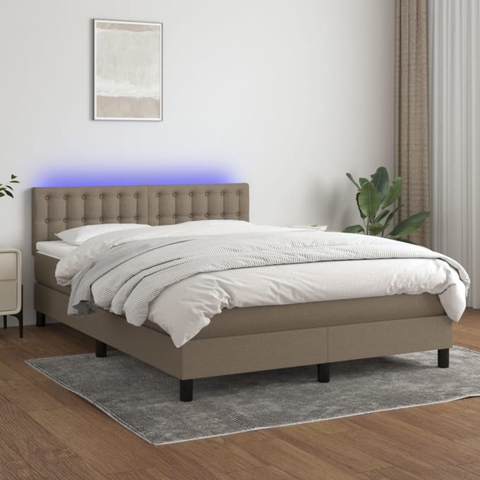 vidaXL - Boxspring - met - matras - en - LED - stof - taupe - 140x200 - cm