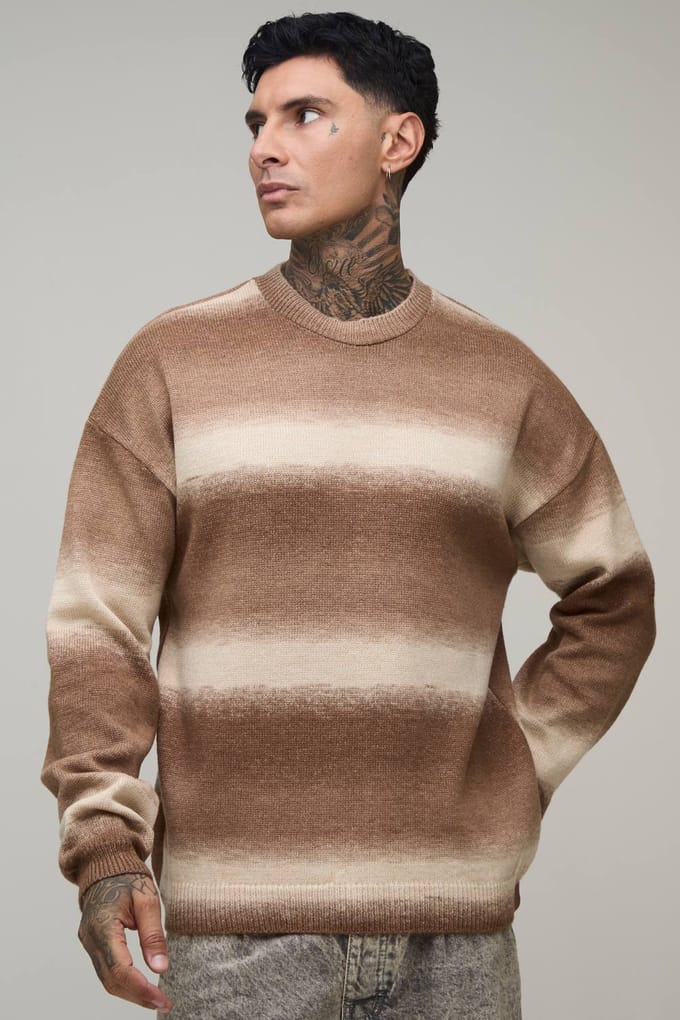Lange Relaxed Ombré Gebreide Trui | Brown | Size Large