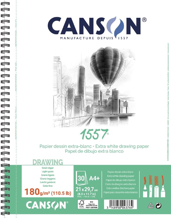 Canson tekenblok A4+ formaat, 180 g/m², 30 vellen