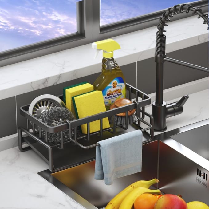 Spoelbak-organizer met Automatische Leegloop en Handdoekhouder - Ruimtebesparende Keuken- en Badkameroplossing