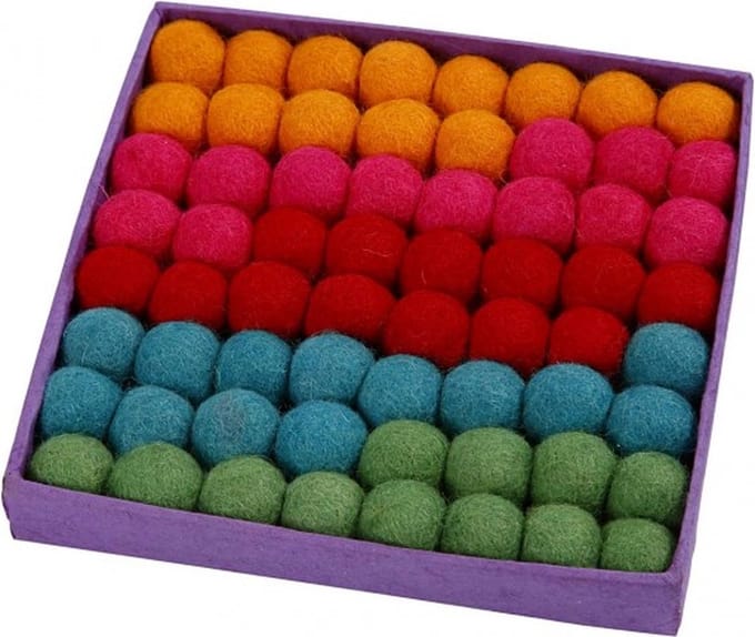 Wol kralen, d: 20 mm, 64 stuks, sterke kleuren