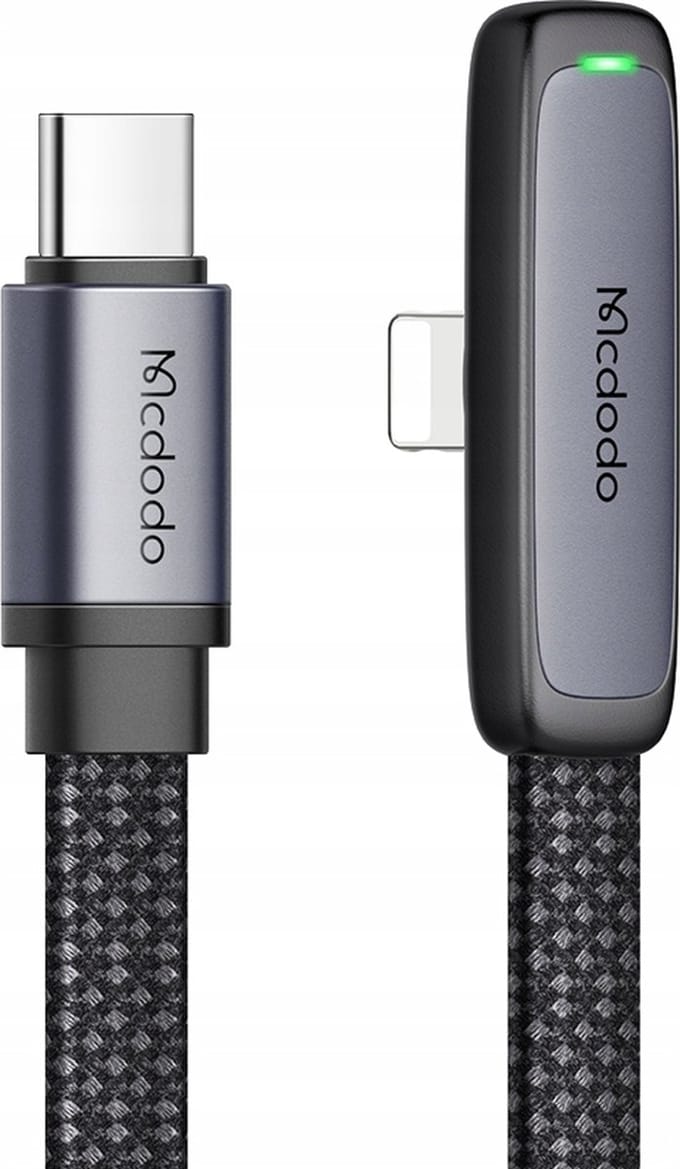Lightning Kabel Geschikt voor iPhone 2 Meter - Snellader - 90 graden Kabel - 36W - LED Lampje - Zwart - Mcdodo