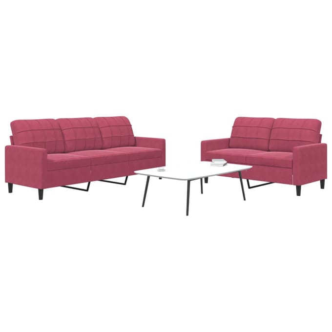 vidaXL - 2-delige - Loungeset - met - kussens - fluweel - wijnrood