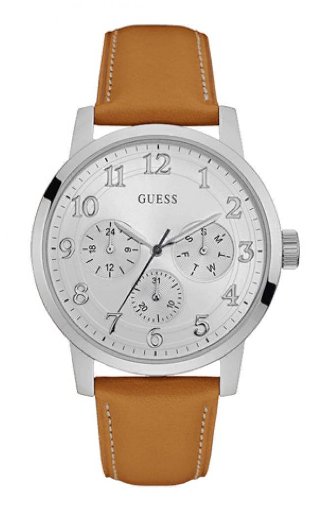 Guess - W0974G1 - Mannen - Horloge - Leer - Bruin - Ø 44 mm