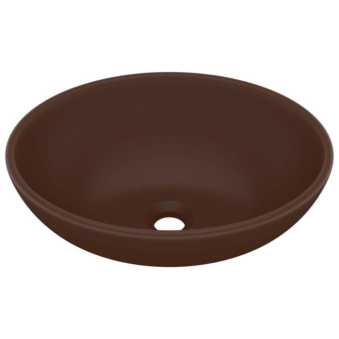vidaXL - Wastafel - ovaal - 40x33 - cm - keramiek - mat - donkerbruin