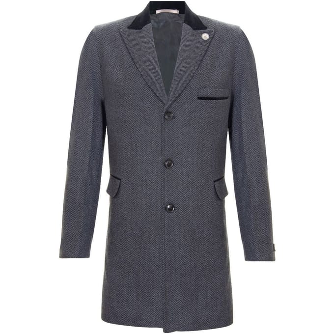 Heren 3/4 lange grijze Crombie overjas jas visgraat tweed jas Peaky Blinder