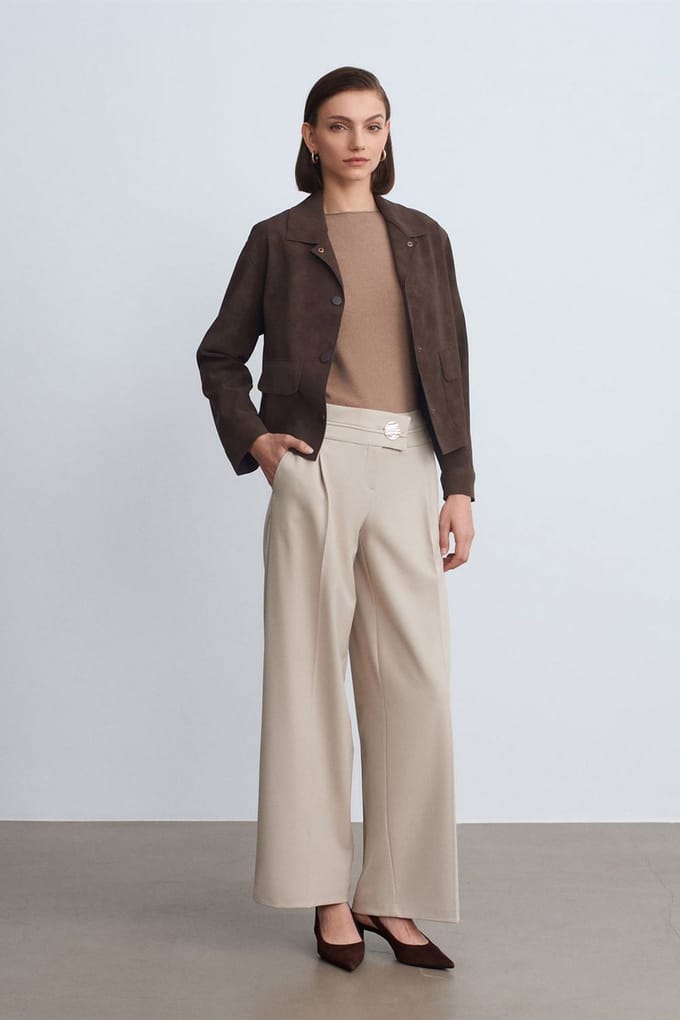 Hoge taille wijde broek van crêpe
