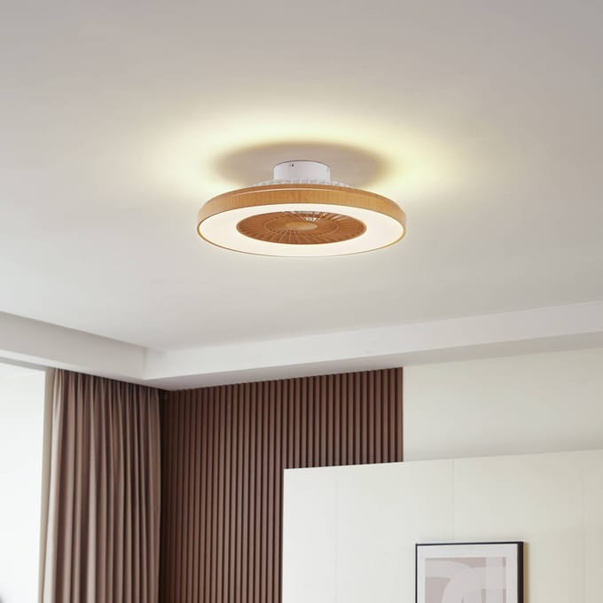 Lindby LED plafondventilator Teleo, Ø 58 cm, houtkleurig, CCT