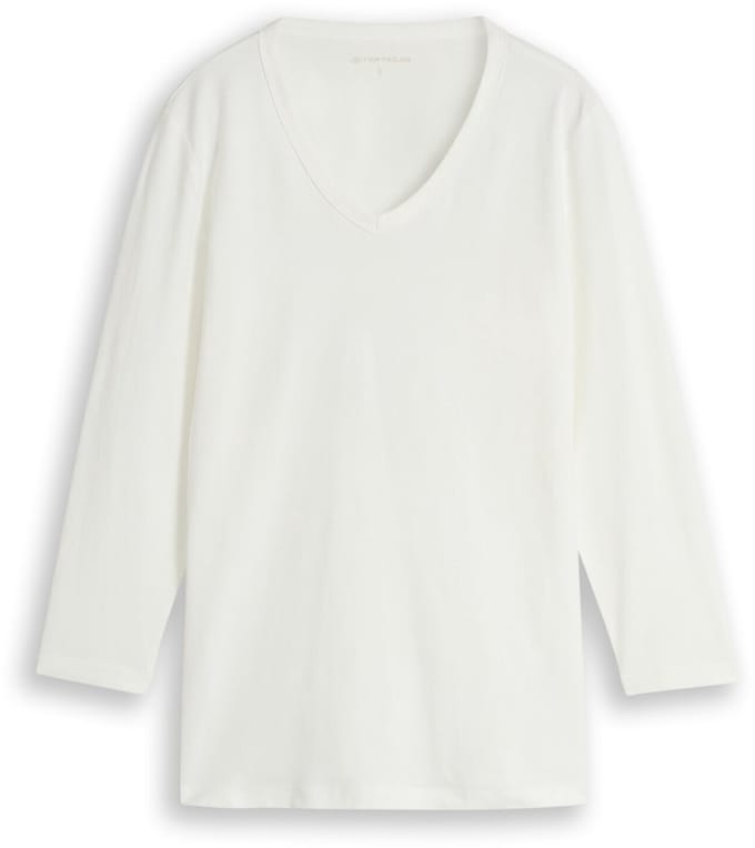 Tom Tailor - Basic T-shirt met lange mouwen en V-hals - Maat S - Whisper White