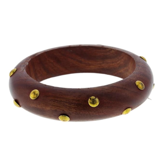Behave - Houten bangle met goudkleurige studs - bohemian stijl