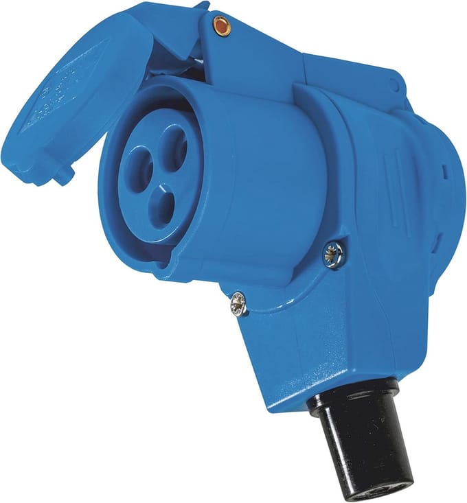 CEE Hoekkoppeling 230 V/16 A, IP44, Blauw voor Bouwplaats en Tuin