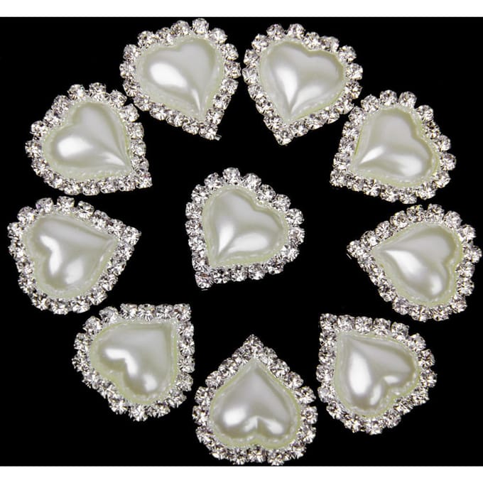 10 Crystal Rhinestone Pearl Knoppen FLATBACK Versiering Craft Decor Hart
